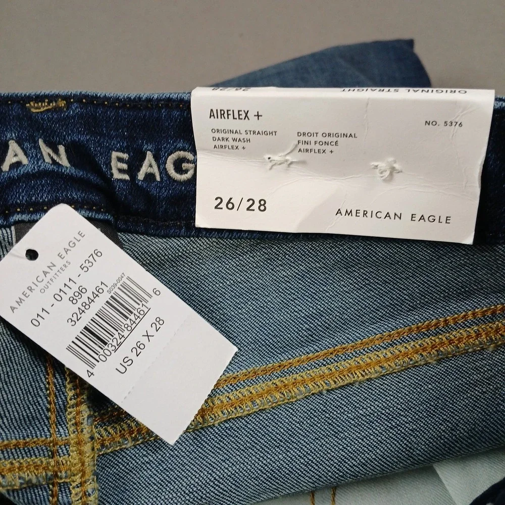 NWT American Eagle Jeans‎ Men's 26x28 Original Straight Dark Wash Airflex